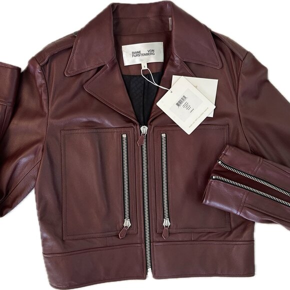 NWT- DVF Denzel Lamb Leather Jacket in Oxblood, sz 8, Brand New w Tags attached - Picture 3 of 10